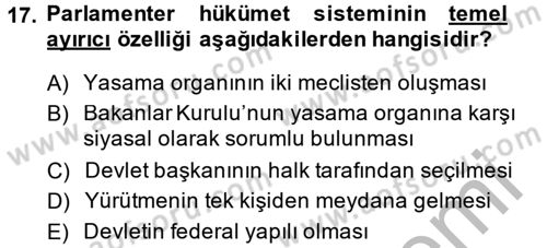 Anayasa Hukuku Dersi 2014 - 2015 Yılı (Final) Dönem Sonu Sınav Soruları 17. Soru
