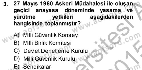 Anayasa Hukuku Dersi 2014 - 2015 Yılı (Final) Dönem Sonu Sınav Soruları 3. Soru