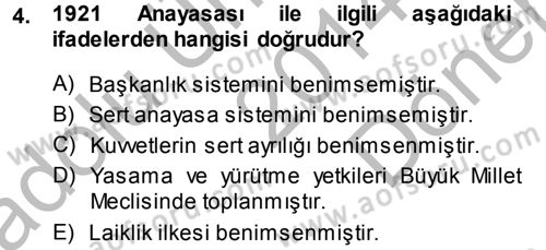 Anayasa Hukuku Dersi 2014 - 2015 Yılı (Final) Dönem Sonu Sınav Soruları 4. Soru