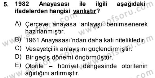 Anayasa Hukuku Dersi 2014 - 2015 Yılı (Final) Dönem Sonu Sınav Soruları 5. Soru