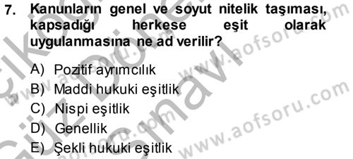 Anayasa Hukuku Dersi 2014 - 2015 Yılı (Final) Dönem Sonu Sınav Soruları 7. Soru