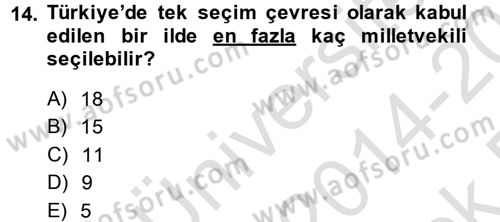 Anayasa Hukuku Dersi 2014 - 2015 Yılı Tek Ders Sınav Soruları 14. Soru