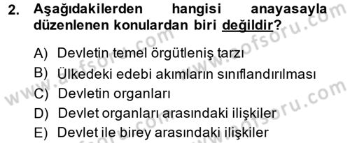Anayasa Hukuku Dersi 2014 - 2015 Yılı Tek Ders Sınav Soruları 2. Soru