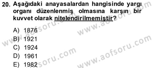 Anayasa Hukuku Dersi 2014 - 2015 Yılı Tek Ders Sınav Soruları 20. Soru
