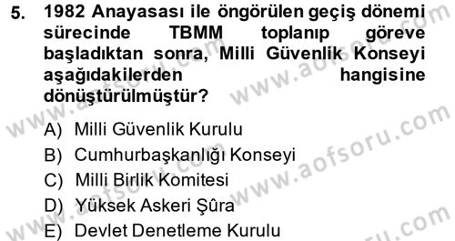 Anayasa Hukuku Dersi 2014 - 2015 Yılı Tek Ders Sınav Soruları 5. Soru