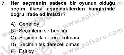 Anayasa Hukuku Dersi 2014 - 2015 Yılı Tek Ders Sınav Soruları 7. Soru