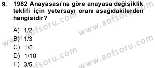 Anayasa Hukuku Dersi 2014 - 2015 Yılı Tek Ders Sınav Soruları 9. Soru
