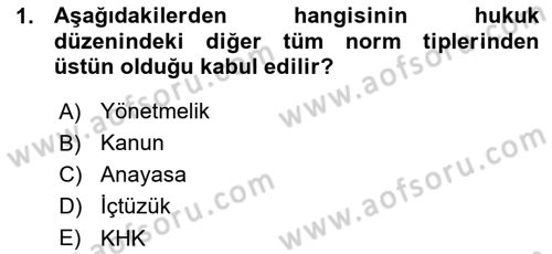 Anayasa Hukuku Dersi Ara Sınavı Deneme Sınav Soruları 1. Soru