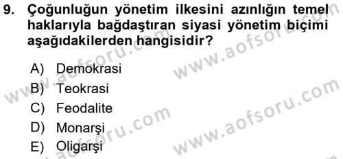 Anayasa Hukuku Dersi Ara Sınavı Deneme Sınav Soruları 9. Soru