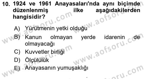 Anayasa Hukuku Dersi 2015 - 2016 Yılı (Final) Dönem Sonu Sınav Soruları 10. Soru