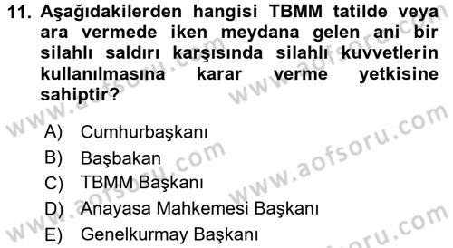 Anayasa Hukuku Dersi 2015 - 2016 Yılı (Final) Dönem Sonu Sınav Soruları 11. Soru