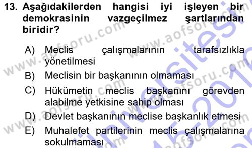 Anayasa Hukuku Dersi 2015 - 2016 Yılı (Final) Dönem Sonu Sınav Soruları 13. Soru