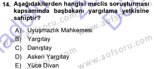 Anayasa Hukuku Dersi 2015 - 2016 Yılı (Final) Dönem Sonu Sınav Soruları 14. Soru