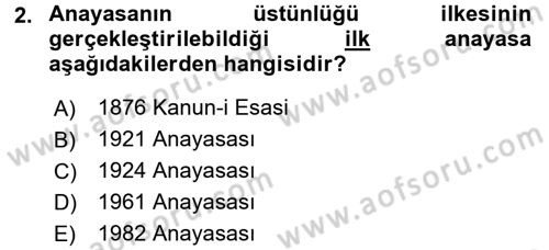Anayasa Hukuku Dersi 2015 - 2016 Yılı (Final) Dönem Sonu Sınav Soruları 2. Soru