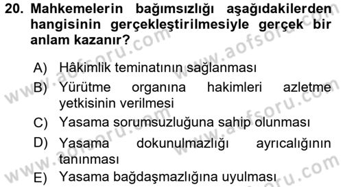 Anayasa Hukuku Dersi 2015 - 2016 Yılı (Final) Dönem Sonu Sınav Soruları 20. Soru