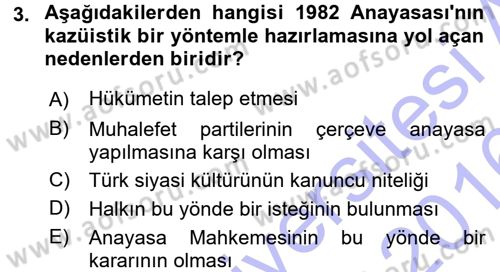 Anayasa Hukuku Dersi 2015 - 2016 Yılı (Final) Dönem Sonu Sınav Soruları 3. Soru