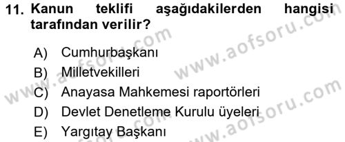 Anayasa Hukuku Dersi 2015 - 2016 Yılı Tek Ders Sınav Soruları 11. Soru