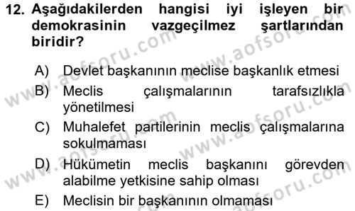 Anayasa Hukuku Dersi 2015 - 2016 Yılı Tek Ders Sınav Soruları 12. Soru