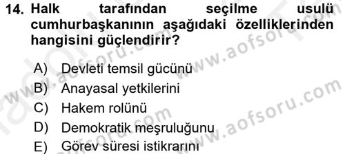 Anayasa Hukuku Dersi 2015 - 2016 Yılı Tek Ders Sınav Soruları 14. Soru