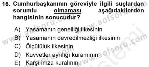 Anayasa Hukuku Dersi 2015 - 2016 Yılı Tek Ders Sınav Soruları 16. Soru
