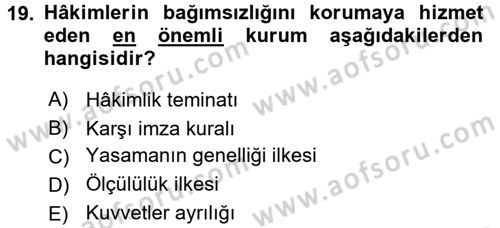 Anayasa Hukuku Dersi 2015 - 2016 Yılı Tek Ders Sınav Soruları 19. Soru