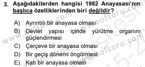 Anayasa Hukuku Dersi 2015 - 2016 Yılı Tek Ders Sınav Soruları 3. Soru