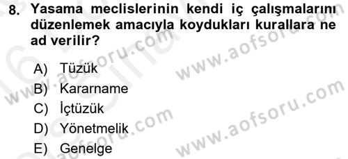 Anayasa Hukuku Dersi 2015 - 2016 Yılı Tek Ders Sınav Soruları 8. Soru