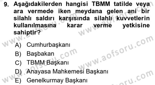Anayasa Hukuku Dersi 2015 - 2016 Yılı Tek Ders Sınav Soruları 9. Soru