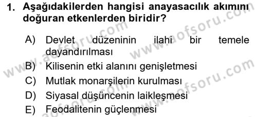 Anayasa Hukuku Dersi 2016 - 2017 Yılı 3 Ders Sınav Soruları 1. Soru