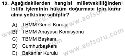 Anayasa Hukuku Dersi 2016 - 2017 Yılı 3 Ders Sınav Soruları 12. Soru