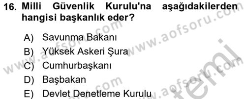 Anayasa Hukuku Dersi 2016 - 2017 Yılı 3 Ders Sınav Soruları 16. Soru