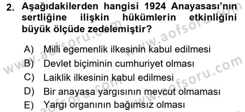 Anayasa Hukuku Dersi 2016 - 2017 Yılı 3 Ders Sınav Soruları 2. Soru