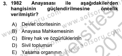 Anayasa Hukuku Dersi 2016 - 2017 Yılı 3 Ders Sınav Soruları 3. Soru
