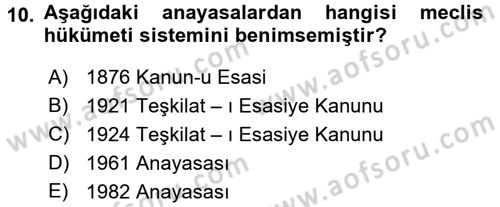 Anayasa Hukuku Dersi Ara Sınavı Deneme Sınav Soruları 10. Soru