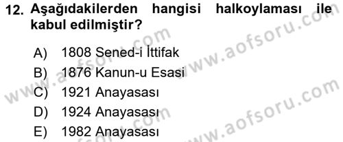 Anayasa Hukuku Dersi Ara Sınavı Deneme Sınav Soruları 12. Soru