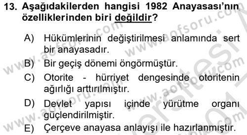 Anayasa Hukuku Dersi 2016 - 2017 Yılı (Vize) Ara Sınav Soruları 13. Soru