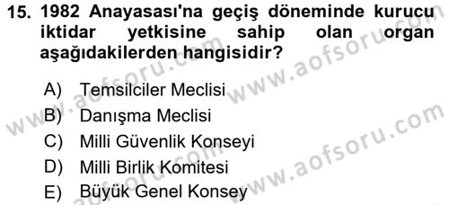 Anayasa Hukuku Dersi Ara Sınavı Deneme Sınav Soruları 15. Soru