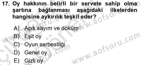 Anayasa Hukuku Dersi Ara Sınavı Deneme Sınav Soruları 17. Soru