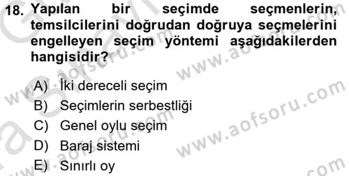Anayasa Hukuku Dersi 2016 - 2017 Yılı (Vize) Ara Sınav Soruları 18. Soru