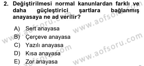 Anayasa Hukuku Dersi Ara Sınavı Deneme Sınav Soruları 2. Soru