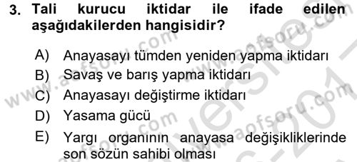 Anayasa Hukuku Dersi Ara Sınavı Deneme Sınav Soruları 3. Soru