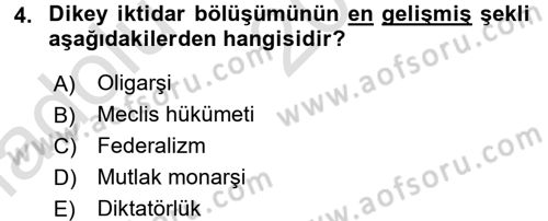 Anayasa Hukuku Dersi Ara Sınavı Deneme Sınav Soruları 4. Soru