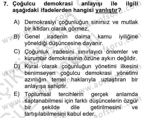 Anayasa Hukuku Dersi 2016 - 2017 Yılı (Vize) Ara Sınav Soruları 7. Soru