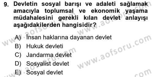 Anayasa Hukuku Dersi 2016 - 2017 Yılı (Vize) Ara Sınav Soruları 9. Soru