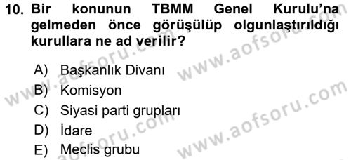Anayasa Hukuku Dersi 2016 - 2017 Yılı (Final) Dönem Sonu Sınav Soruları 10. Soru