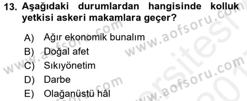Anayasa Hukuku Dersi 2016 - 2017 Yılı (Final) Dönem Sonu Sınav Soruları 13. Soru