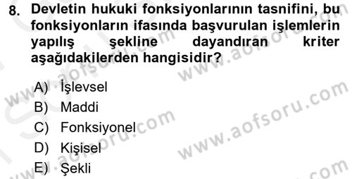 Anayasa Hukuku Dersi 2016 - 2017 Yılı (Final) Dönem Sonu Sınav Soruları 8. Soru