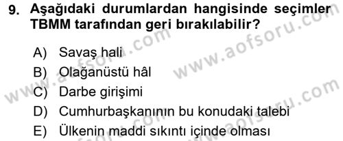 Anayasa Hukuku Dersi 2016 - 2017 Yılı (Final) Dönem Sonu Sınav Soruları 9. Soru