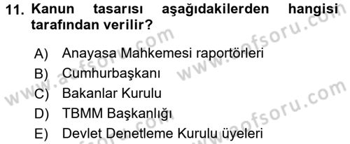 Anayasa Hukuku Dersi 2017 - 2018 Yılı 3 Ders Sınavı 11. Soru