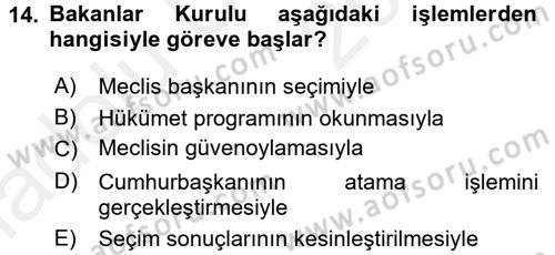 Anayasa Hukuku Dersi 2017 - 2018 Yılı 3 Ders Sınavı 14. Soru